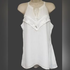 White House Black Market Ivory‎ Spaghetti Fringe Detail Shell Tank NEW